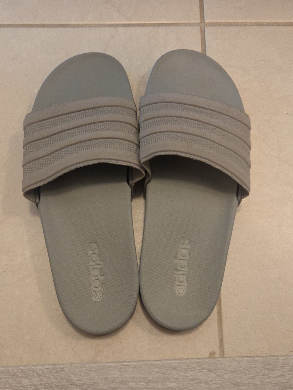 adidas Men's Gray Slide Sandals with Three-Stripe Upper